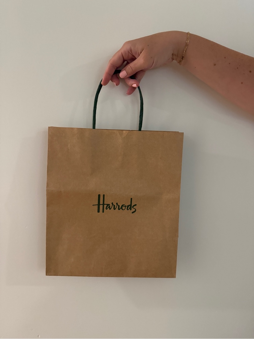Harrods Brown Tote Bag with Green Handles